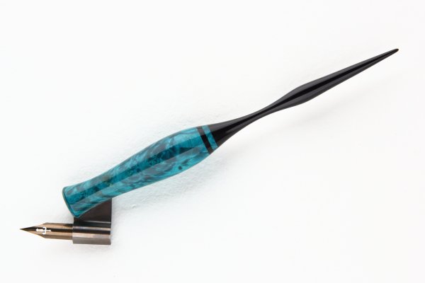 Oblique pen holder made of Stabilized Box Elder Burl and Gabon Ebony wood