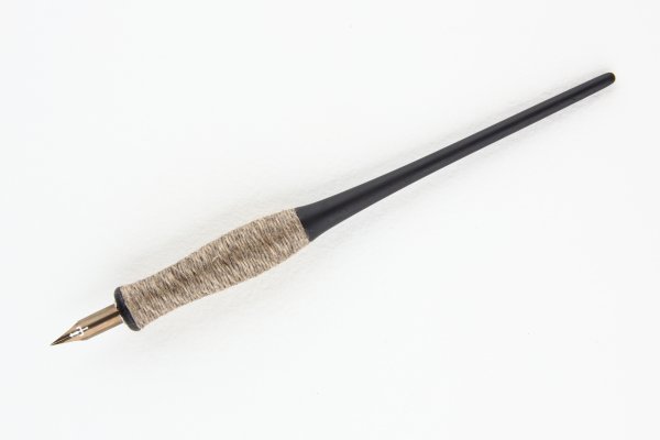 Straight pen holder made of Gabon Ebony with body wrapped with natural linen twine.