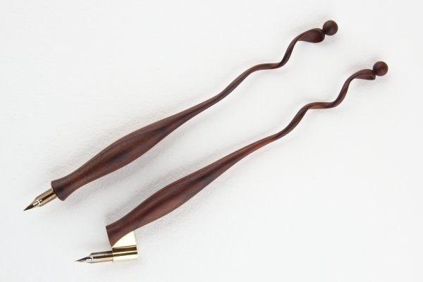Set of pen holders - oblique and straight - with hand carved tails, made of Pau Ferro wood