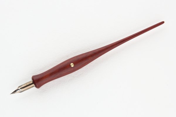 Straight pen holder with brass rollstop, made of Bloodwood.