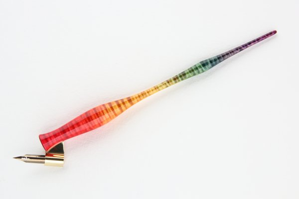 Oblique pen holder made of dyed Curly Sycamore Maple wood.