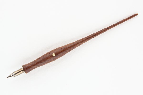 Straight pen holder with brass rollstop, made of Sucupira wood