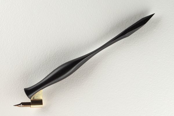 Oblique pen holder with hand carved finial, made of Gabon Ebony